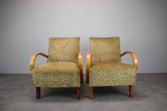 Jindřich Halabala : paire de fauteuils tchécoslovaques des années 1950 avec accoudoirs en bois courbés