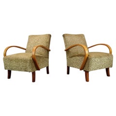Jindřich Halabala : paire de fauteuils tchécoslovaques des années 1950 avec accoudoirs en bois courbés