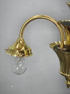 1930s Czechoslovak Art Deco Brass and Opaline Glass Chandelier