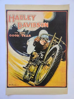 Art Deco Advertising Poster Harley Davidson Motorcycle, around 1930