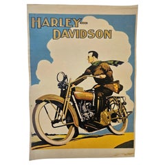 Art Deco Advertising Poster Harley Davidson Motorcycle, around 1930