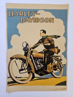 Art Deco Advertising Poster Harley Davidson Motorcycle, around 1930