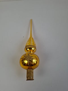 Vintage 1970s Czech Glass Gold Christmas Tree Topper, Hand-Painted