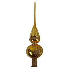 Vintage 1970s Czech Glass Gold Christmas Tree Topper, Hand-Painted