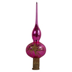 Vintage 1970s Pink Glass Christmas Tree Topper, Czechoslovakia