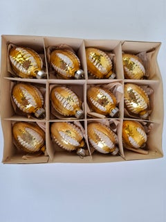 Lote de 12 adornos navideños vintage de cristal dorado pintados a mano, de Checoslovaquia