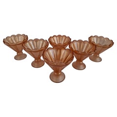 Set of 6 Art Deco Pink Rosaline Glass Dessert Bowls, Czechoslovakia, 1930s