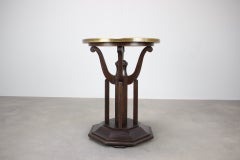 1930s Art Deco Chess Table with Hand-Decorated Brass Top and Stained Oak Base