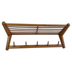 ULUV Czechoslovakian Mid-Century Wooden Wall Coat Rack with Shelf, circa 1970