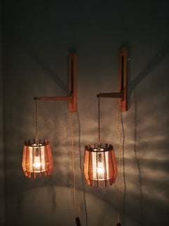 Pair of Dřevo Humpolec Adjustable Swing Arm Wall Lamps, 1960s