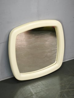 1970s Italian Space Age Cream Plastic Square Wall Mirror