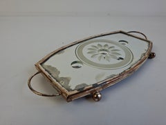 Vintage Art Deco Mirrored Glass Serving Tray with Floral Motif, Central Europe