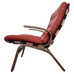 1970s Design mid century Danish Bentwood and leather Armchair by Farstrup