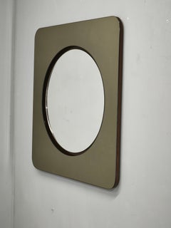 Espejo de pared circular de los años 70, estilo «Era Espacial» italiana, con cristal ahumado
