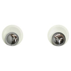Pair of Italian Space Age Chrome and White Wall Lights, 1970s