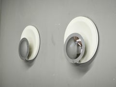 Pair of Italian Space Age Chrome and White Wall Lights, 1970s