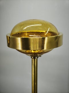 Pair of Kamenický Šenov Brass and Amber Glass Floor Lamps, 1970s