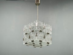 1970s Kamenicky Senov Czech Crystal Glass and Chrome Pendant Light