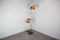 Vintage Hungarian Adjustable Floor Lamp with Two Orange Globe Shades, circa 1970