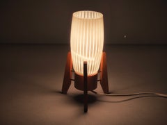 1970s Czech Mid-Century Glass and Wood Tripod Table Lamp by Dřevo Humpolec