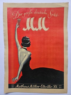 Art Deco Advertising Poster Sekt Matheus Müller, MM Sekt, Germany, 1956