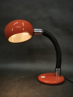 1970s Italian Orange Space Age Adjustable Gooseneck Table Lamp