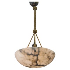 Art Deco Alabaster Pendant Light, Hand-Carved, 1920s