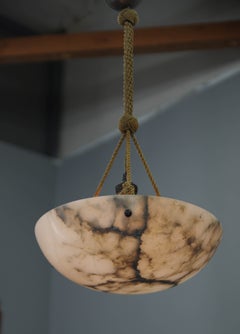 Art Deco Alabaster Pendant Light, Hand-Carved, 1920s