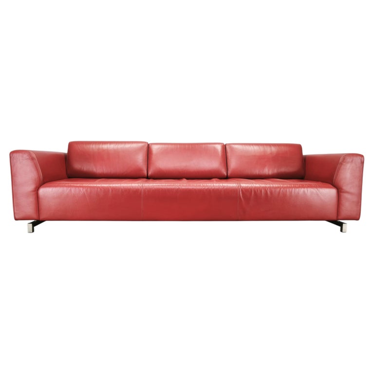 Wittmann Oversized Red Leather Lounge Sofa, Austria, 2000s