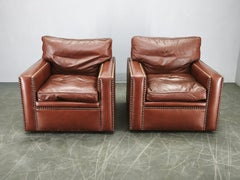 Pair of Timothy Oulton Buffalo Leather Club Armchairs, England, 1990s
