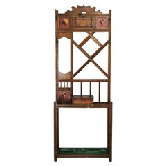 Circa 1900 Arts & Crafts Solid Oak Hall Tree with Coat Hooks and Umbrella Stand