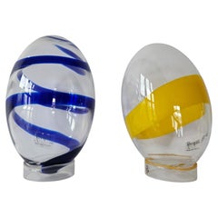 Set of Two Glass Sculptures Egg, Karisma, IKEA, Bjorn Ronnqvist, Sweden, 1990s
