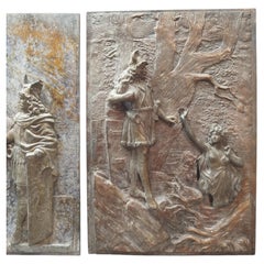 Pair of Antique Secessionist Patinated Copper/Metal Relief Plaques