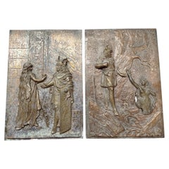 Pair of Antique Secessionist Patinated Copper/Metal Relief Plaques