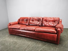 1970s Danish Modern Red Leather Three-Seater Sofa, Scandinavian Design