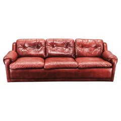 1970s Danish Modern Red Leather Three-Seater Sofa, Scandinavian Design