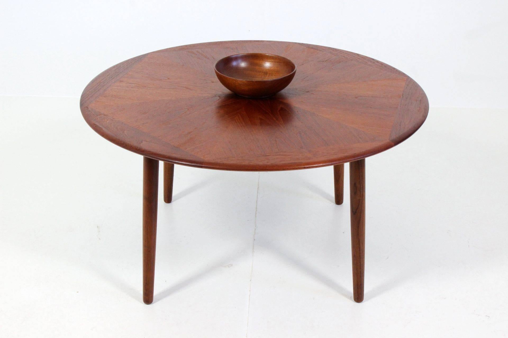 Veneer Henry W. Klein Geometric Pattern Round Teak Coffee Table for Bramin