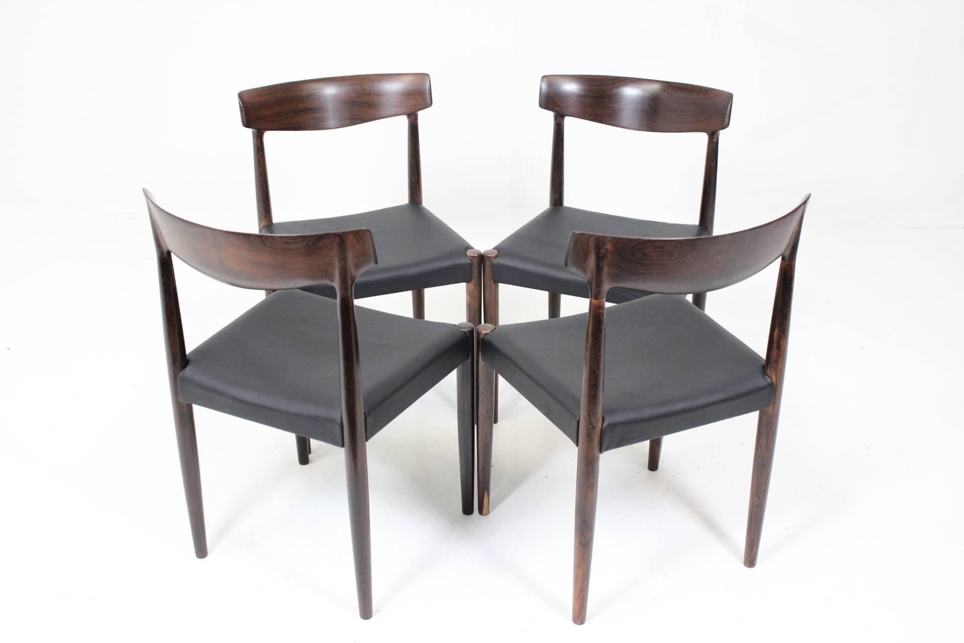 Scandinavian Modern Set of Four Dining Palisander Chairs Attributed to Knud Faerch