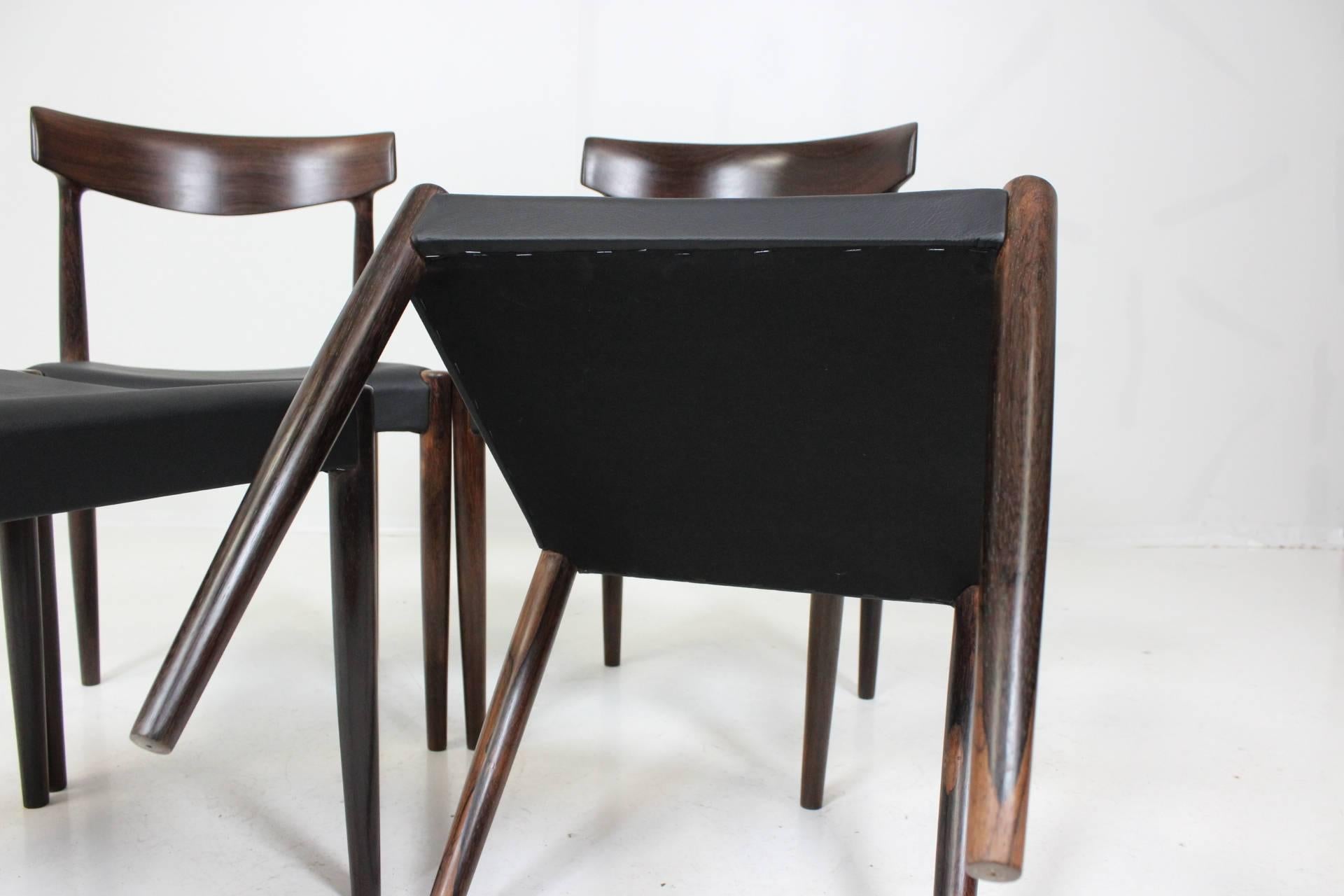 Danish Set of Four Dining Palisander Chairs Attributed to Knud Faerch