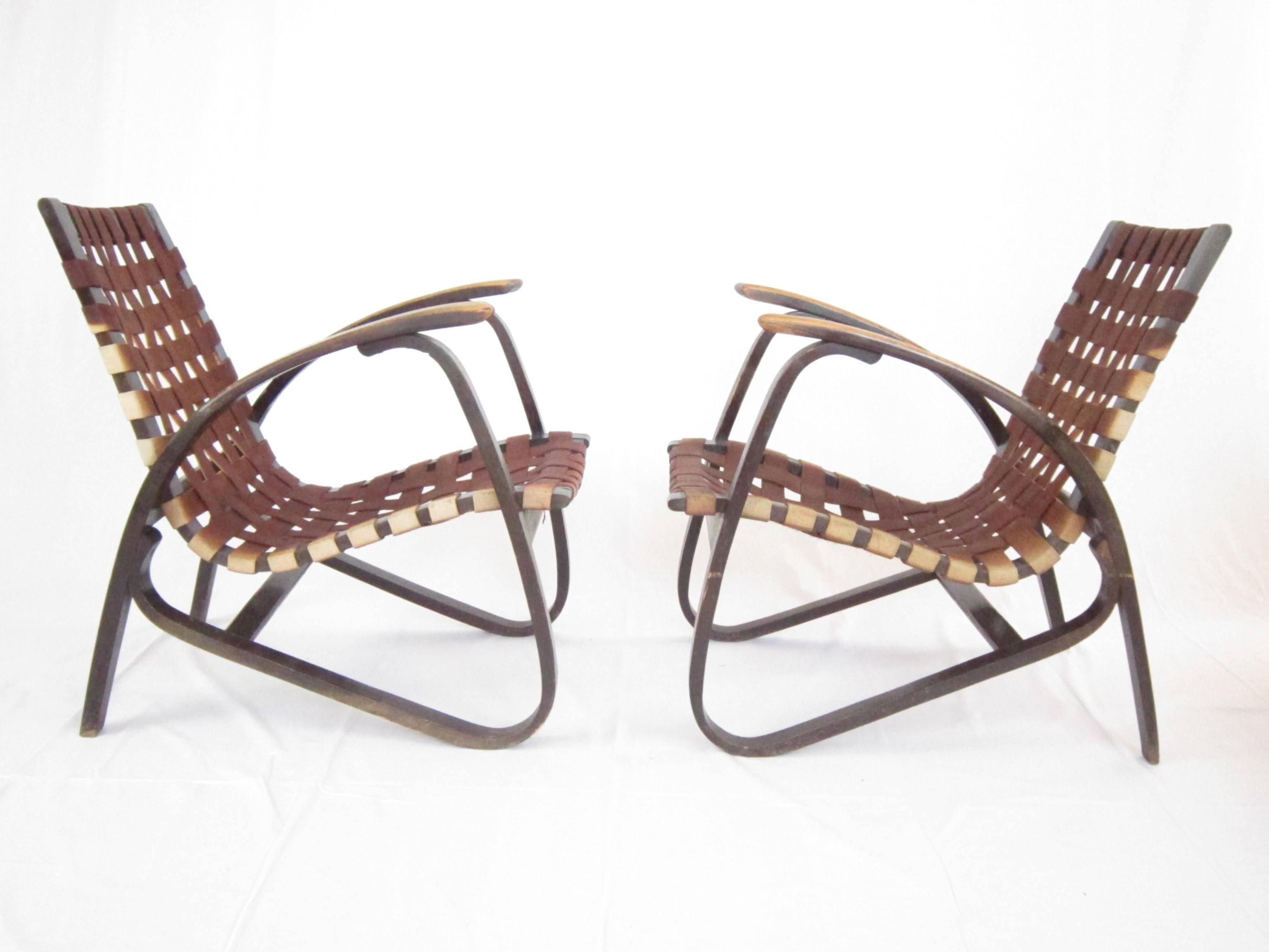 Art Deco Pair of Bentwood Easy Chairs by Jan Vanek in Original Condition
