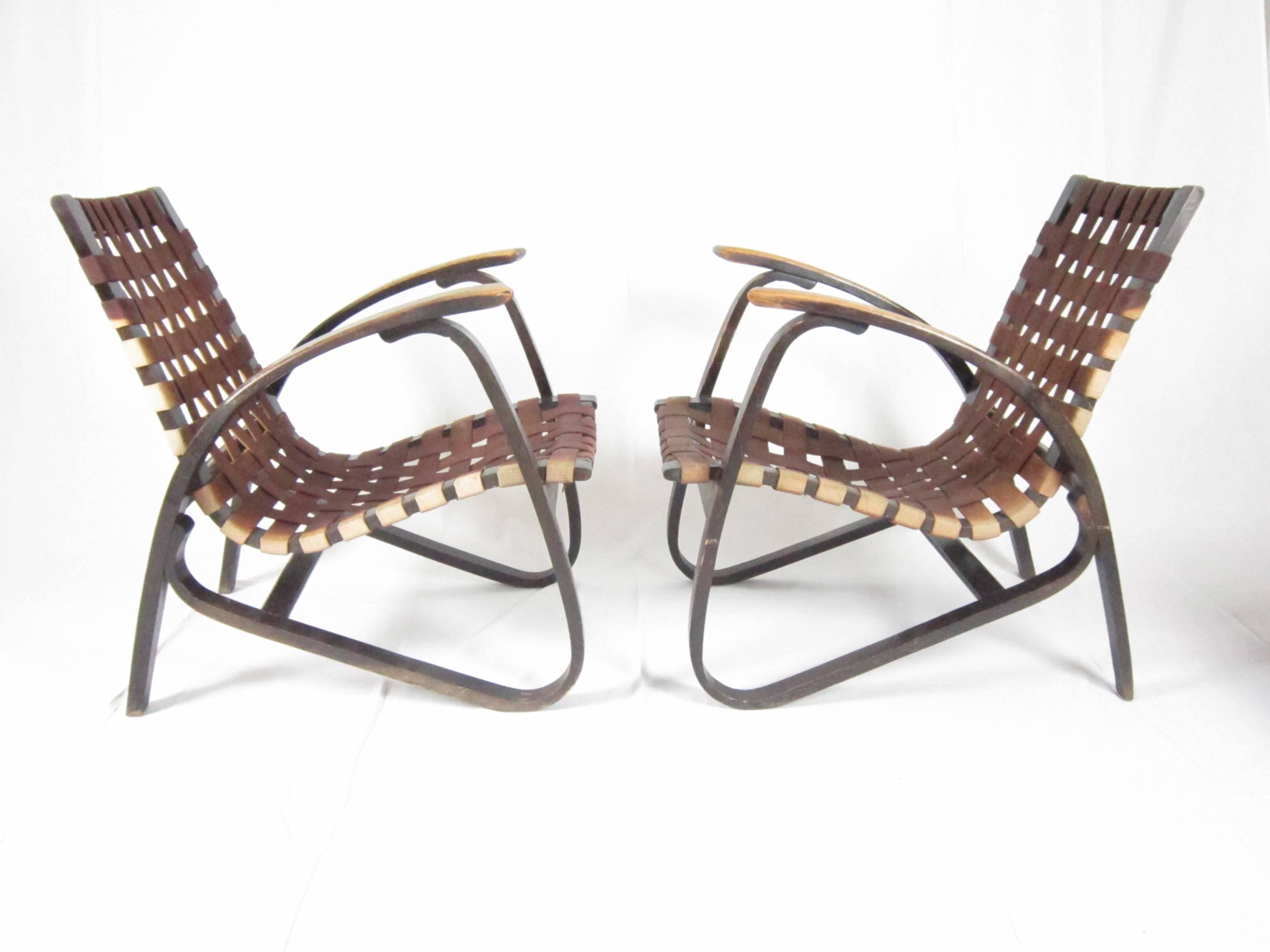 Mid-20th Century Pair of Bentwood Easy Chairs by Jan Vanek in Original Condition
