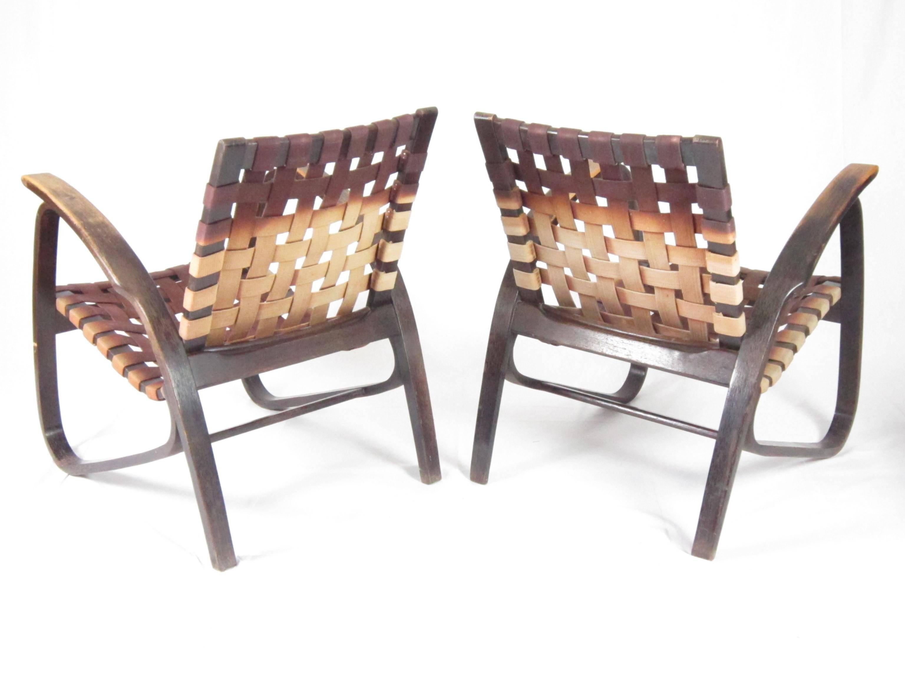 Fabric Pair of Bentwood Easy Chairs by Jan Vanek in Original Condition