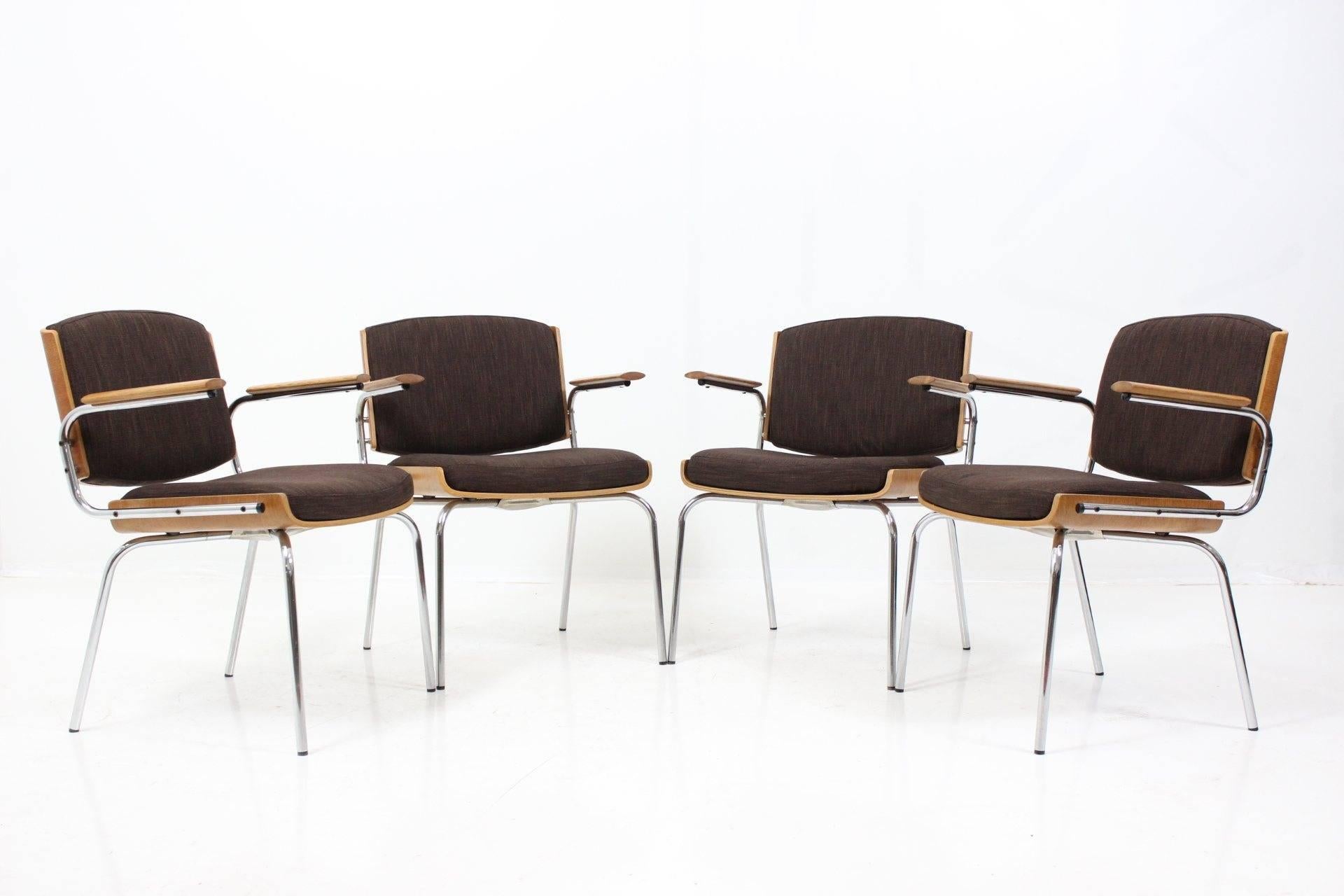 Danish Set of Four Duba Dining Chairs in Chromed Steel and Plywood, 1970s