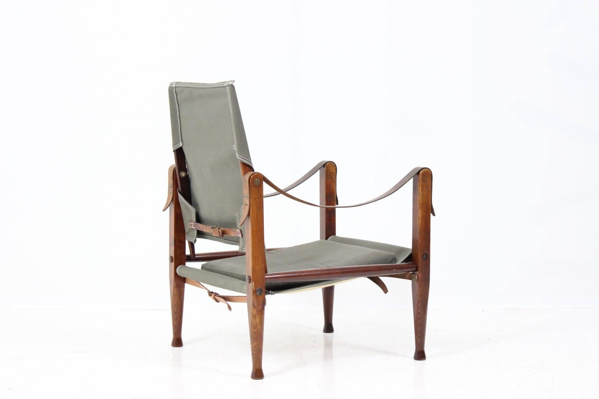 Danish Kaare Klint Safari Chair by Rud. Rasmussen, New Upholstery & Tibetian Lamb Cover