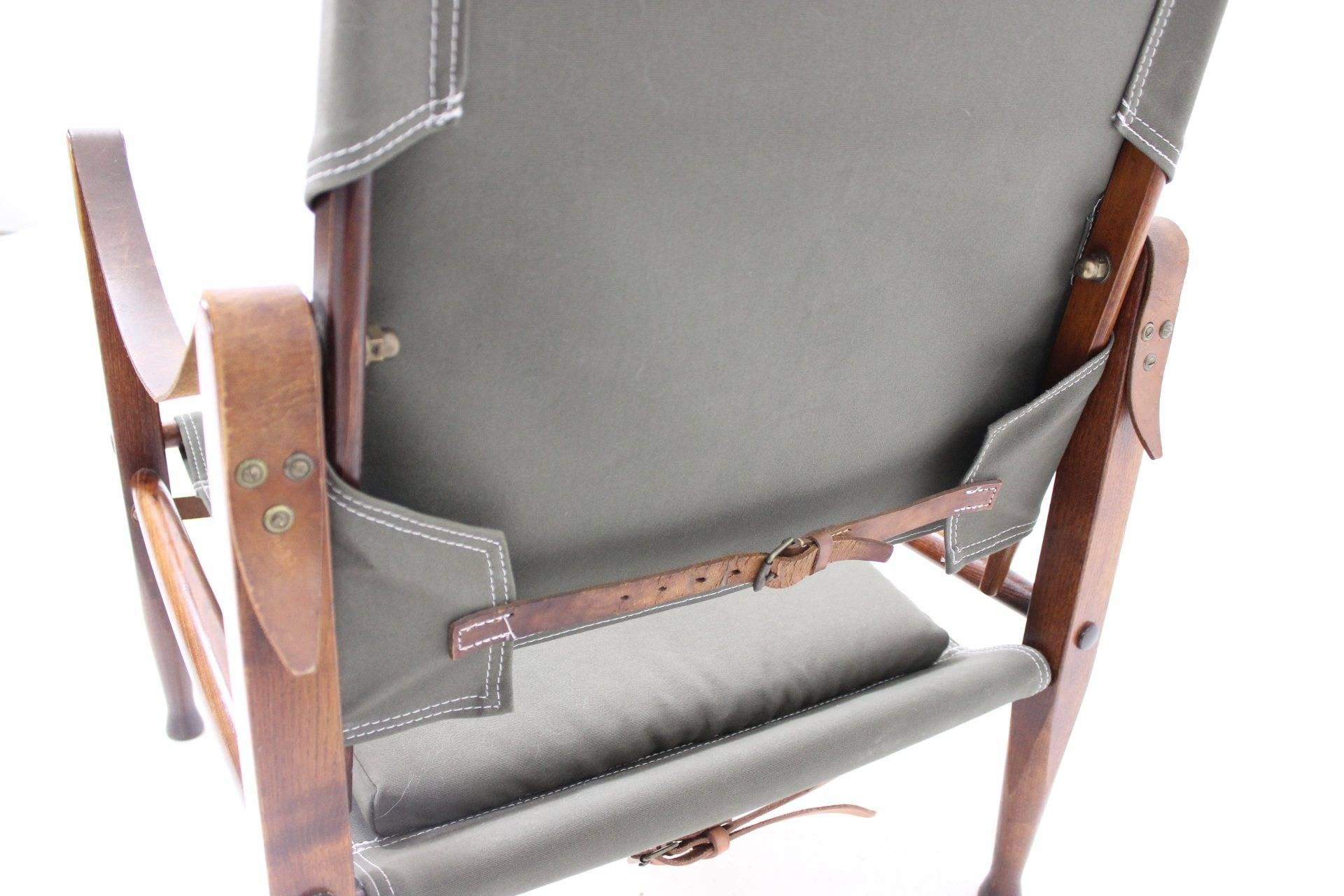 Mid-20th Century Kaare Klint Safari Chair by Rud. Rasmussen, New Upholstery & Tibetian Lamb Cover