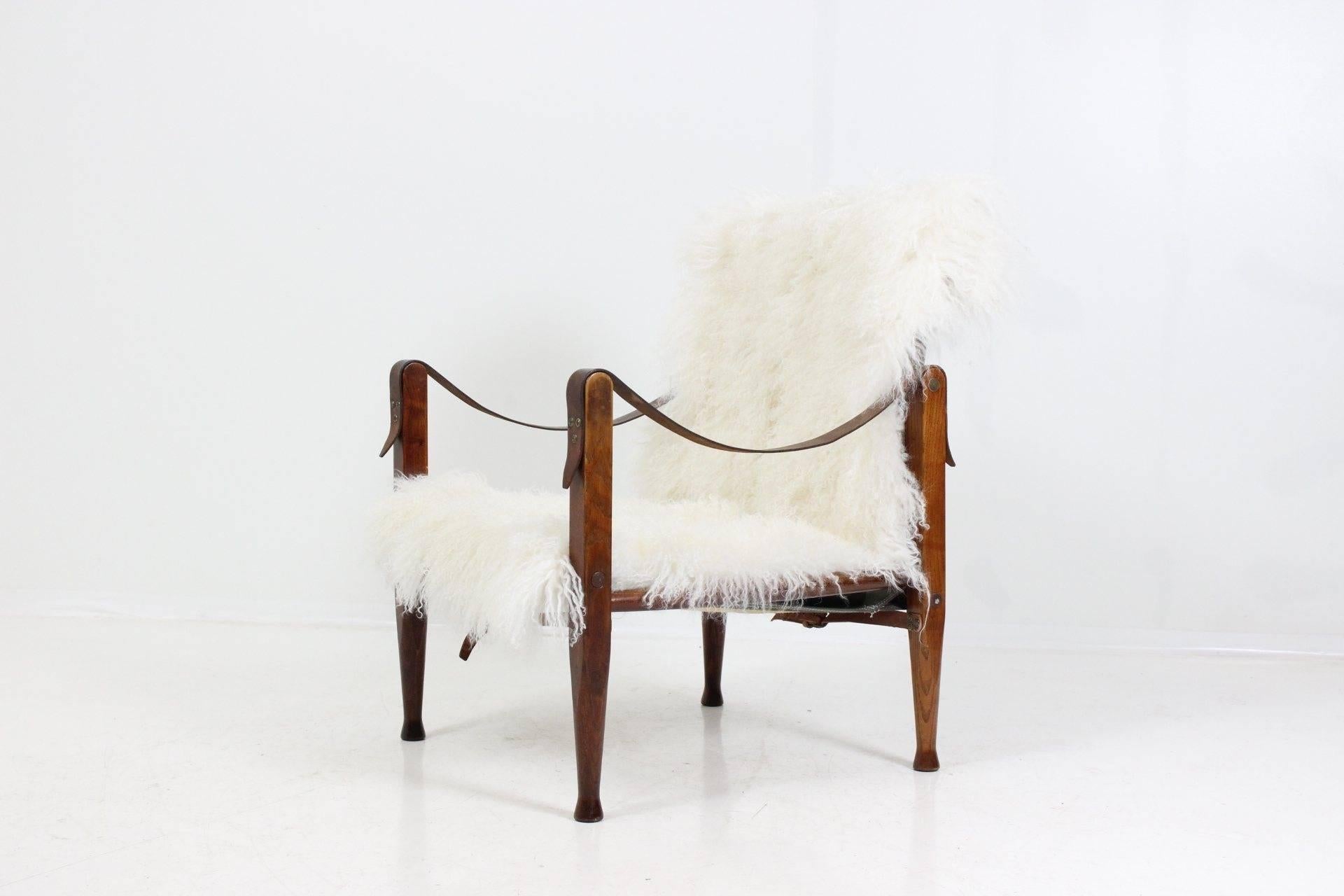 Kaare Klint Safari Chair by Rud. Rasmussen, New Upholstery & Tibetian Lamb Cover 1