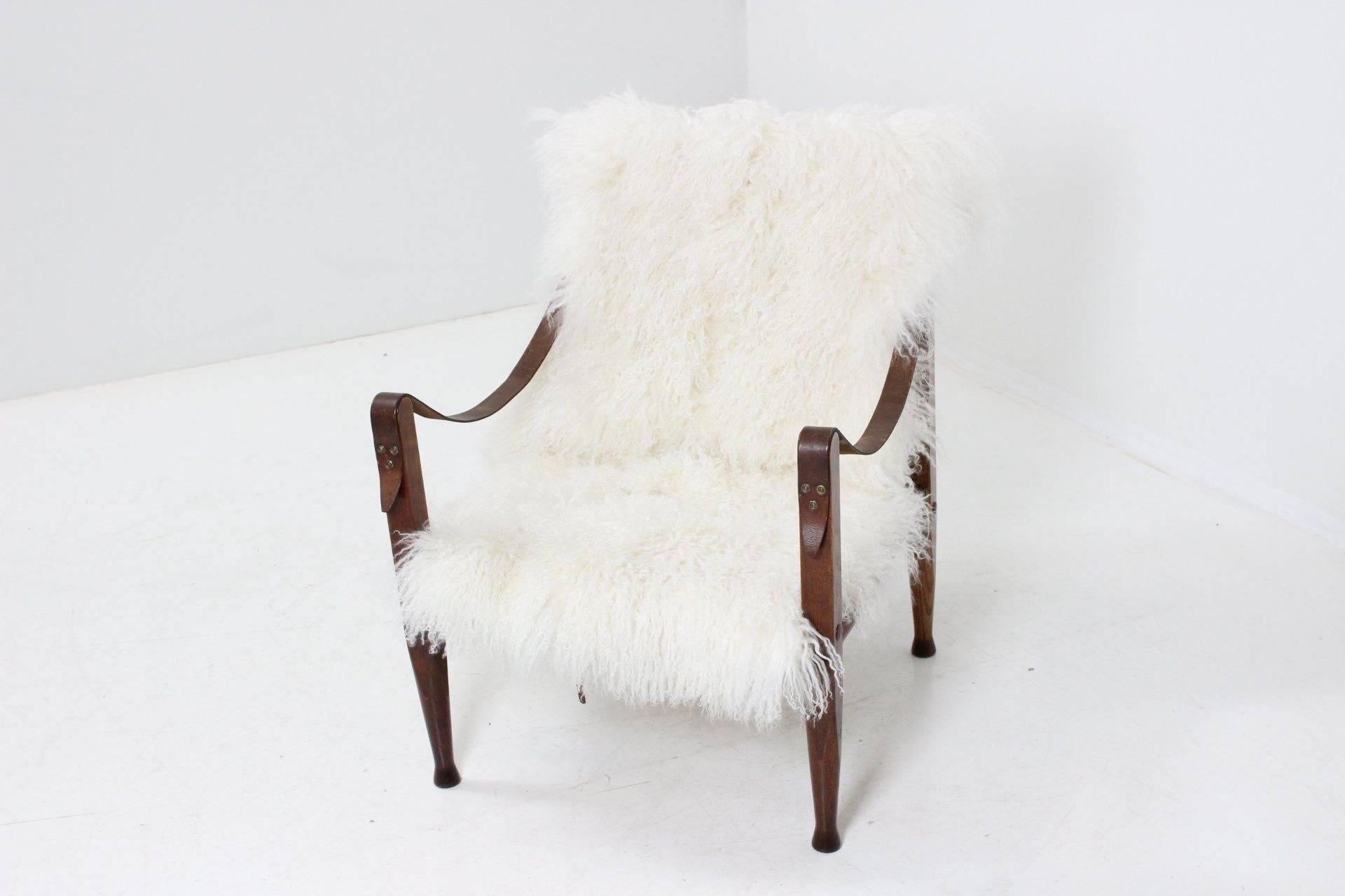 Kaare Klint Safari Chair by Rud. Rasmussen, New Upholstery & Tibetian Lamb Cover 2