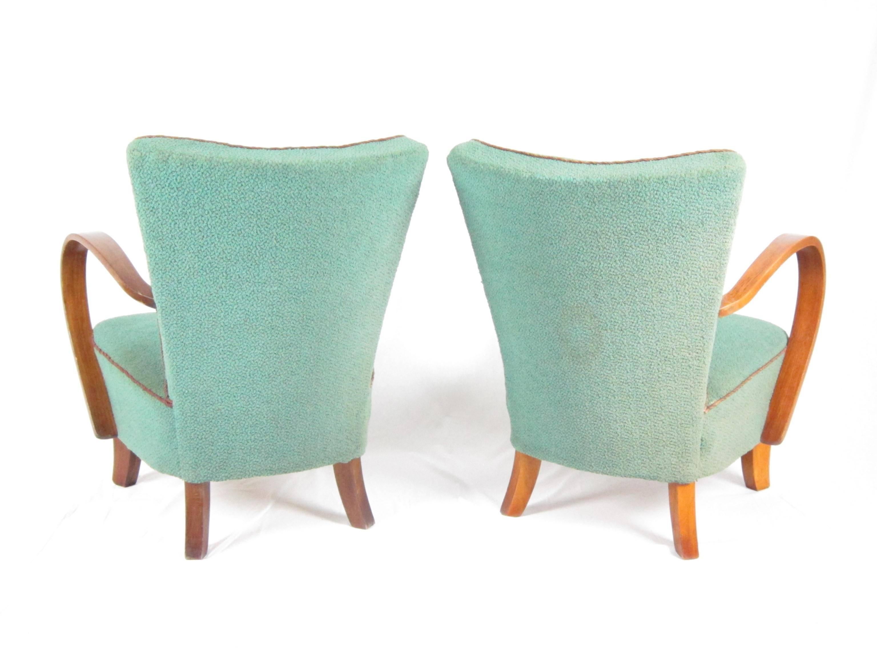 Art Nouveau Pair of Bentwood Lounge Chairs by Jindrich Halabala, circa 1940s