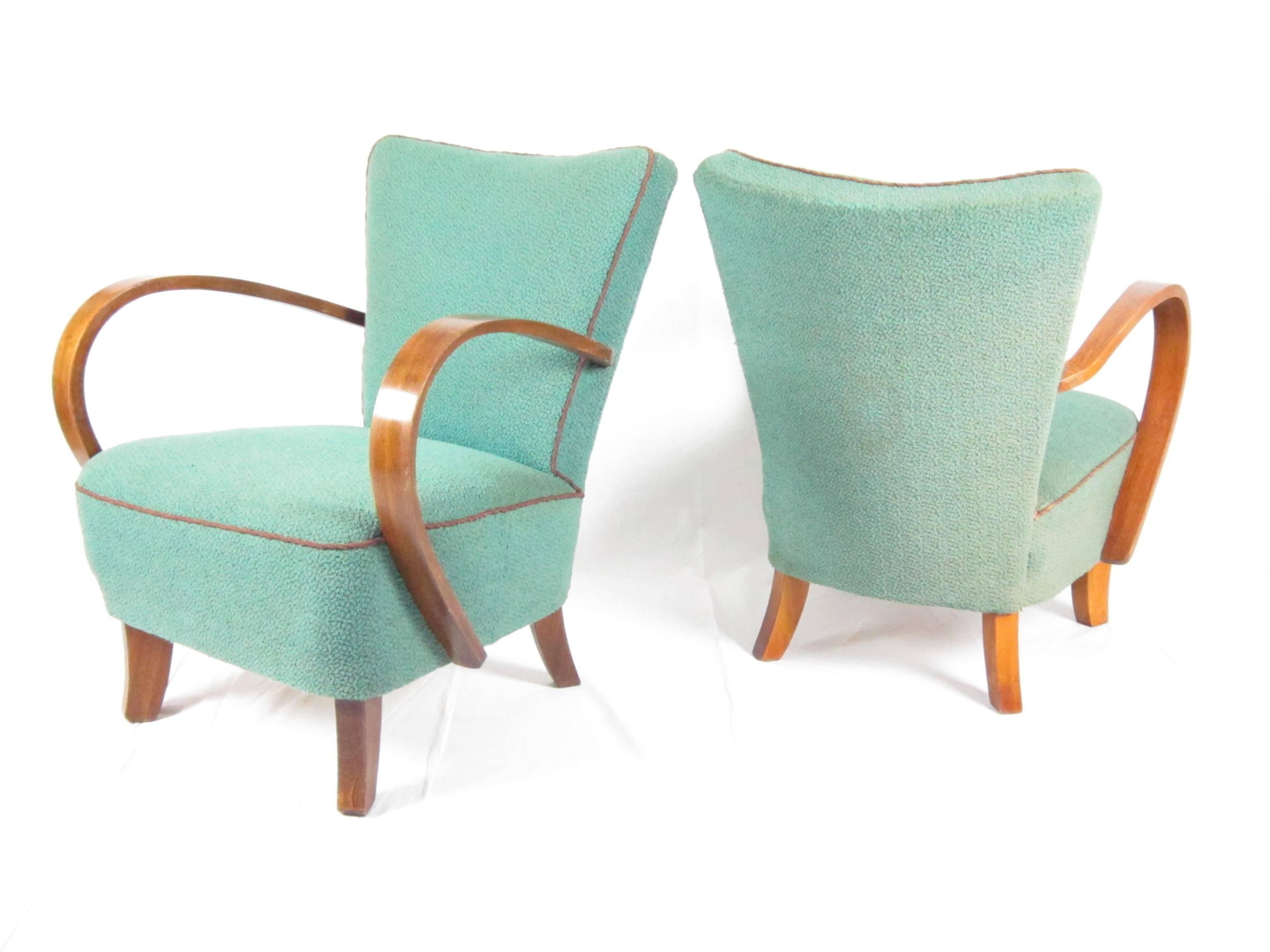 Czech Pair of Bentwood Lounge Chairs by Jindrich Halabala, circa 1940s