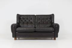 Mid-Century Design Black Leather Sofa, 1970s, Czechoslovakia